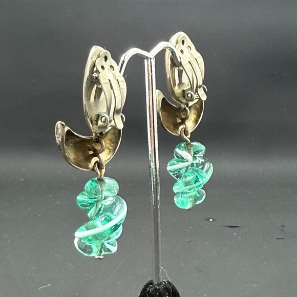 Vintage Sterling Silver 2.5" Modernist Clip-On Earrings – Signed Artisan - Picture 4 of 9